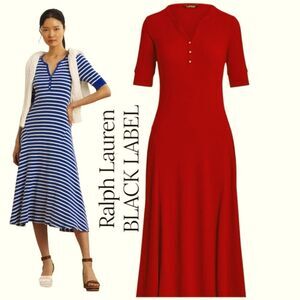 Ralph Lauren Burgundy Waffle-Knit Cotton Henley Dress Large